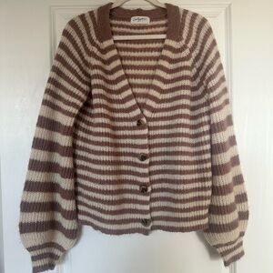 Carly Jean Los Angeles Brown and Cream Striped Cardigan